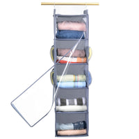 1 x Brand New MKPCW Hanging Storage with 5 Shelves Wardrobe Closet Organizer, Storage Rack Unit with 4 Pockets for Clothes Gray  - RRP €30.0