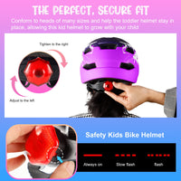 1 x RAW Customer Returns RaMokey Children s Bicycle Helmet, Bicycle Helmet with Light for Children, Lightweight Children s Helmet with Adjustable Dial for Girls and Boys 48-56 cm from 3-13 Years Purple Rose  - RRP €30.59