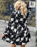 1 x RAW Customer Returns BebreezChic Women s Dresses Floral Turtleneck Long Sleeve Autumn Dress Loose Empire Waist Pleated A-Line Mini Dresses Elegant Party Dress Beach Dress Cocktail Dress Black XL - RRP €30.13