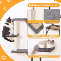 1 x RAW Customer Returns Climbing wall cat set - 6-piece cat wall shelves, sturdy wooden climber for cats, wall park with cat house, cat bridge, cat tree, cat stairs and scratching board for cats up to 10 kg gray  - RRP €60.49