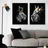 1 x RAW Customer Returns Lion and Lioness with Crown Canvas Pictures, Black White Animal Poster Decoration, Wild Animal Art Prints for Living Room Home Decor Decor No Frame Lion -1, 2x60x90cm  - RRP €40.32