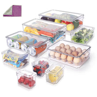 1 x RAW Customer Returns Masthome Refrigerator Organizer Set of 9, Transparent Refrigerator Box with Lid, Kitchen Storage Box BPA-Free Kitchen Cabinet Organizer for Pantry and Refrigerator, Includes 1 Cleaning Cloth - RRP €38.93