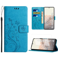 1 x Brand New Anshow Compatible with Google Pixel 7A Case, Leather Case Flip Wallet Leather Case Bag Floral Pattern Folding Cases Shockproof Card Slots Protective Case, Mobile Phone Case for Google Pixel 7A, Blue - RRP €21.6