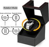 1 x RAW Customer Returns Automatic Watch Winder Box for 1 Watch, Single Watch Winder Watch Case with Quiet Motor, Carbon Fiber Watch Storage Display Case with Self-Winding, Battery Operated or Power Supply - RRP €31.98