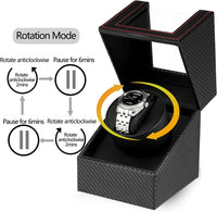 1 x RAW Customer Returns Automatic Watch Winder Box for 1 Watch, Single Watch Winder Watch Case with Quiet Motor, Carbon Fiber Watch Storage Display Case with Self-Winding, Battery Operated or Power Supply - RRP €34.98