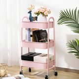 1 x RAW Customer Returns DOEWORKS Storage Cart 3-Tier Metal Utility Cart Rolling Cart Organizer Cart with Wheels for Kitchen Makeup Bathroom Office, Pink - RRP €47.14