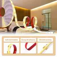 1 x RAW Customer Returns wobsion 10M COB LED Strip 24V Warm White, LED Strip Self-Adhesive with RF Remote Control, LED Tape Dimmable 320LED M, 24W GS Power Supply, CRI90 Flexible Bright LED Strip for Stairs, Kitchen, Study - RRP €36.99