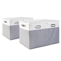 1 x RAW Customer Returns Febzoce Storage Boxes with Lids, Extra Large Storage Baskets for Shelves, Foldable Fabric Storage Baskets Organizer for Home and Office, Light Gray and White, 55 x 32 x 36 cm, 2 Pack - RRP €29.2