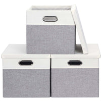 1 x RAW Customer Returns Febzoce Storage Box with Lid Foldable Fabric Storage Cube Basket Trash can Light Grey White, Square, 30 x 30 x 30 cm, 3 Pack - RRP €34.99