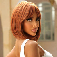 1 x RAW Customer Returns PORSMEER Women s Wig Medium Long with Bangs Natural Straight Synthetic Hair Wig Copper Red Bob Wigs for Women Girls, for Carnival Halloween Parties, 35cm - RRP €19.99