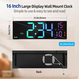 1 x RAW Customer Returns HAITANG 16 Black Large Digital Wall Clock for Living Room, Remote Control, Dual Alarm, 8 RGB Colors, Large LED Display, Auto Brightness, Date, Auto Daylight Saving Time, Temperature - RRP €44.26