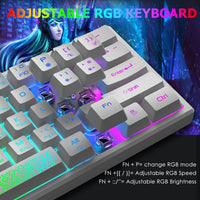 1 x RAW Customer Returns 60 percent mini gaming keyboard and mouse set white, QWERTY layout RGB rainbow LED illuminated mechanical feel, ergonomic, 12000 DPI honeycomb, USB wired for PC PS4 Xbox laptop - RRP €43.49