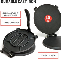 1 x RAW Customer Returns Uno Casa Tortilla Press 25 cm made of cast iron - Taco Press and Roti Maker - Plus 100 sheets of baking paper - Kitchen gadget for flour tortilla, roti, tawa or dosa or as a dumpling maker - RRP €53.99