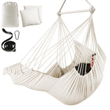 1 x RAW Customer Returns Chihee Hammock Chair Hanging Swing 2 Cushions Included, Durable Spreader Bar Cotton Fabric Hanging Chair Side Pocket Large Tassel Chair Set Footrest Support Lower Leg Foot Comfortable - RRP €43.27