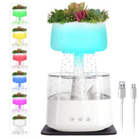 1 x RAW Customer Returns New Humidifier with Water Droplets 450ML, Unique Cloud Rain Aromatherapy Diffuser for Essential Oils with Lifelike Succulents, 7 Colors Humidifier for Home Office in Bedroom - RRP €44.36