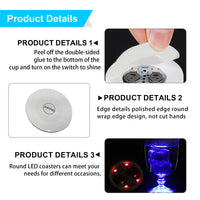 1 x RAW Customer Returns Acboor LED glass coasters, pack of 18 luminous coasters, LED coasters, LED stickers, coasters, glasses, illuminated props for glasses, bottles, parties, beer cups, bars, Christmas - RRP €16.79