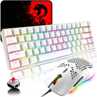 1 x RAW Customer Returns RGB Gaming Keyboard and Mouse Set Small, 68 Keys Red Switch 60 Mini Chroma Mechanical Keyboard, 6400DPI Lightweight Programmable Honeycomb Mouse, USB Cable, Compatible with Windows Mac PS4, White - RRP €58.99