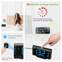 1 x RAW Customer Returns Plumeet Digital LED Alarm Clock with Dimmer and Snooze Function, Adjustable Sound and Brightness, 13 cm Large Blue Display, Bedside Clock with USB Port Phone Charger Baby Blue  - RRP €23.18