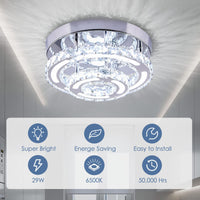 1 x RAW Customer Returns CXGLEAMING Modern Ceiling Lamp LED Crystal Ceiling Light Round Crystal Chandelier Flush-Mounted Pendant Light for Living Room Bedroom Dining Room Bathroom Kitchen Cool White  - RRP €50.41