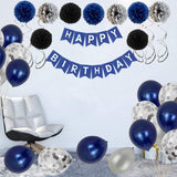 17 x Brand New Birthday decoration, navy blue silver party decoration birthday for men women, birthday decorations with Happy Birthday garland, confetti balloons birthday decoration - RRP €188.53