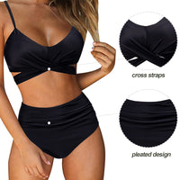 1 x RAW Customer Returns UMIPUBO Bikini Women High Waist, Push up Swimsuit Adjustable Crossover Back Ties-up Bikini Set Big Breasts Two Piece Beach Bikini Black, XL  - RRP €36.99