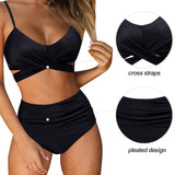 1 x RAW Customer Returns UMIPUBO Bikini Women High Waist, Push up Swimsuit Adjustable Crossover Back Ties-up Bikini Set Big Breasts Two Piece Beach Bikini Black, XL  - RRP €36.99