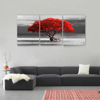 1 x RAW Customer Returns hyidecorart pictures tree red, trees nature canvas pictures, 3 part wall pictures living room, modern lucky tree art print wall decoration for bedroom kitchen dining room and office 30CM 40CM - RRP €36.99