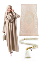 1 x RAW Customer Returns Muslim Dresses for Women One Piece Long Sleeve Islamic Prayer Dress with Prayer Rug and Beads Islamic Set Mink 3XL 6XL - RRP €40.47