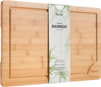 1 x RAW Customer Returns Premium cutting board made of organic bamboo from Harcas. XL cutting board 45cm x 30cm x 2cm. Ideal for meat, vegetables and cheese. Professional, durable and robust. With juice groove - RRP €19.97