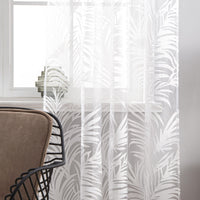 1 x RAW Customer Returns Delien Voile burnout curtain with leaves pattern, transparent curtain with ruffle tape, living room curtains, W x H 140 x 225 cm, white, 1 piece. - RRP €24.19