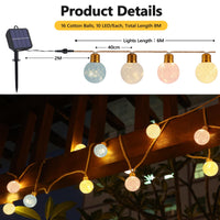 1 x RAW Customer Returns Qedertek Solar Fairy Lights Outdoor Weatherproof, 6M Solar Fairy Lights Outdoor Warm White with 16 Cotton Ball, LED Rope Solar Fairy Lights for Garden, Balcony, Wedding, Party, Childrens Room, Indoor Easter Decoration - RRP €29.99