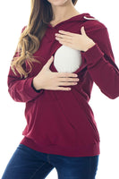 1 x RAW Customer Returns Smallshow Pregnant Nursing Women Long Sleeve Breastfeeding Shirt Sweatshirt Hoodie Breastfeeding Wine S - RRP €36.99