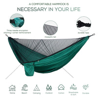 1 x RAW Customer Returns Hammock with Mosquito Net Sendowtek Outdoor Hammock with Tree Straps D-Shaped Carabiner Elastic Rope Loop Ultralight Portable Travel Hammock for Camping Outdoor Garden Army Green  - RRP €24.99