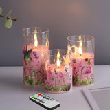 1 x RAW Customer Returns Eywamage Pink Hummingbird Flower Glass Flameless Pillar Candles with Remote Control, Flickering LED Battery Candles 3 Pack - RRP €27.22