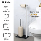 1 x RAW Customer Returns Standing Toilet Paper Holder, SAYAYO Standing Toilet Paper Holder with Tempered Glass Base Black and Spare Roll Holder Stainless Steel Toilet Paper Holder for Bathroom and Toilet Room, EGKN250X150LD-CB - RRP €31.86