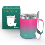 1 x RAW Customer Returns THILY Stainless Steel Vacuum Insulated Travel Mug with Handle, Leak-Proof Lid, Keeps Coffee Cold or Hot, Ombre Pink Green - RRP €21.17