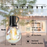 1 x RAW Customer Returns Svater outdoor fairy lights 15m, LED fairy lights bulbs outside 25 1 plastic bulbs waterproof IP45 for outdoor, patio, trees, party decoration, 2700K warm white - RRP €39.99