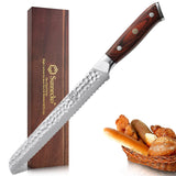 1 x RAW Customer Returns Sunnecko 20cm bread knife, serrated bread cutter knife with hammered blade made of German carbon steel, ergonomic pakka wood handle, bread carving knife - RRP €34.27