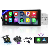 1 x RAW Customer Returns Hikity Wireless CarPlay 1 DIN Bluetooth Car Radio with 6.9 Inch Touch Screen 1 DIN Autoradio with Android Auto Wireless FM EQ USB Type-C Mirror Link Mic Rear View Camera - RRP €109.99