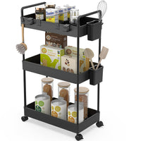 1 x RAW Customer Returns Ronlap 3 Tier Kitchen Trolley Serving Trolley with Hanging Cup Separator Hook Shelf on Wheels for Kitchen Bedroom Office Black - RRP €27.99