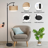 1 x RAW Customer Returns Rayofly Dimmable Floor Lamp Living Room, Rattan Floor Lamp with Remote Control, App Control, Boho Floor Lamp with Rattan Linen Lampshade, Vintage Floor Lamp for Bedroom - RRP €79.99