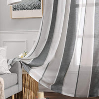 1 x RAW Customer Returns MIULEE Curtains Striped Transparent with Eyelets, Voile Curtains Living Room Modern Set of 2, Curtain Bedroom Transparent with Dark Grey White Striped, Curtain Semi-Transparent Stripes 140X245 cm - RRP €27.22