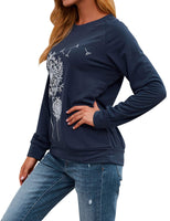 1 x RAW Customer Returns Dresswel Women s Dandelion Print Long Sleeve Sweatshirt Autumn Winter Khaki S 1-Navy S - RRP €25.99