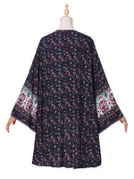 1 x RAW Customer Returns ZANZEA Women Floral Print Kimono Cardigan Boho Beach Dress Pareos Poncho Summer Beach Bikini Cover Up Boho-Navy 5XL - RRP €30.24