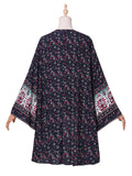 1 x RAW Customer Returns ZANZEA Women Floral Print Kimono Cardigan Boho Beach Dress Pareos Poncho Summer Beach Bikini Cover Up Boho-Navy 5XL - RRP €30.24