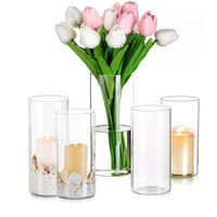 1 x RAW Customer Returns uyoyous glass vases set 15 pieces cylinder vase glass for table decoration vases tulip vase glass vase large vase candle holder glass cylinder set wedding flower vases set, 13 15 20 cm high - RRP €50.4