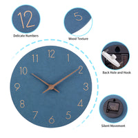 1 x RAW Customer Returns ACCSHINE MDF Wooden Wall Clock Without Ticking Noise Silent Modern 30cm Quartz Large Battery Operated Wall Clock Easy to Read for Room Home Kitchen Bedroom Office School Blue  - RRP €22.49