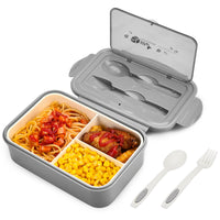 1 x RAW Customer Returns BIBURY Lunch Box, Bento Box, Lunch Box with 3 Compartments and Cutlery, Leak-Proof Lunch Box Refrigerator Dishwasher Safe Microwave Safe, Lunch Boxes for School Work Picnic Travel Gray  - RRP €13.1