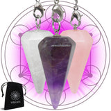 1 x RAW Customer Returns Pendulum Divination Radiesthesia Set with 3 Amethyst, Rock Crystal and Rose Quartz satisfied or refunded  - RRP €24.9