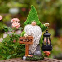 1 x RAW Customer Returns Yeomoo Flocked Resin Dwarf Garden Decoration Figures, Outdoor Garden Gnomes with LED Solar Lantern, Waterproof, Funny, Welcome Gnome Dwarf, Gift for Home, Yard, Lawn, Balcony Decoration 30CM - RRP €42.28